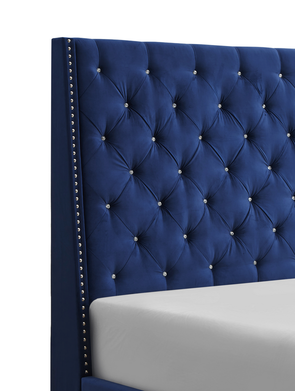 Chantilly Royal Blue Velvet Queen Upholstered Bed
