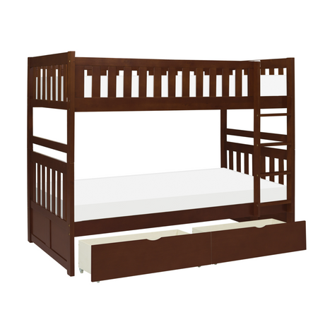 Rowe Dark Cherry Twin/Twin Bunk Bed with Storage Boxes