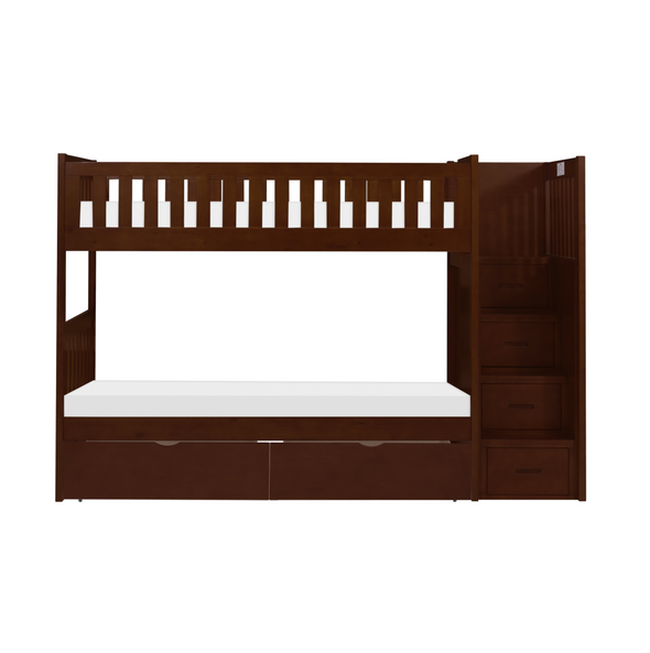 Rowe Dark Cherry Twin/Twin Step Bunk Bed with Storage Boxes