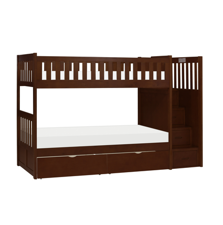 Rowe Dark Cherry Twin/Twin Step Bunk Bed with Storage Boxes from Homelegance - Luna Furniture