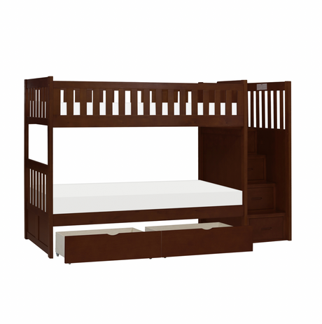 Rowe Dark Cherry Twin/Twin Step Bunk Bed with Storage Boxes from Homelegance - Luna Furniture