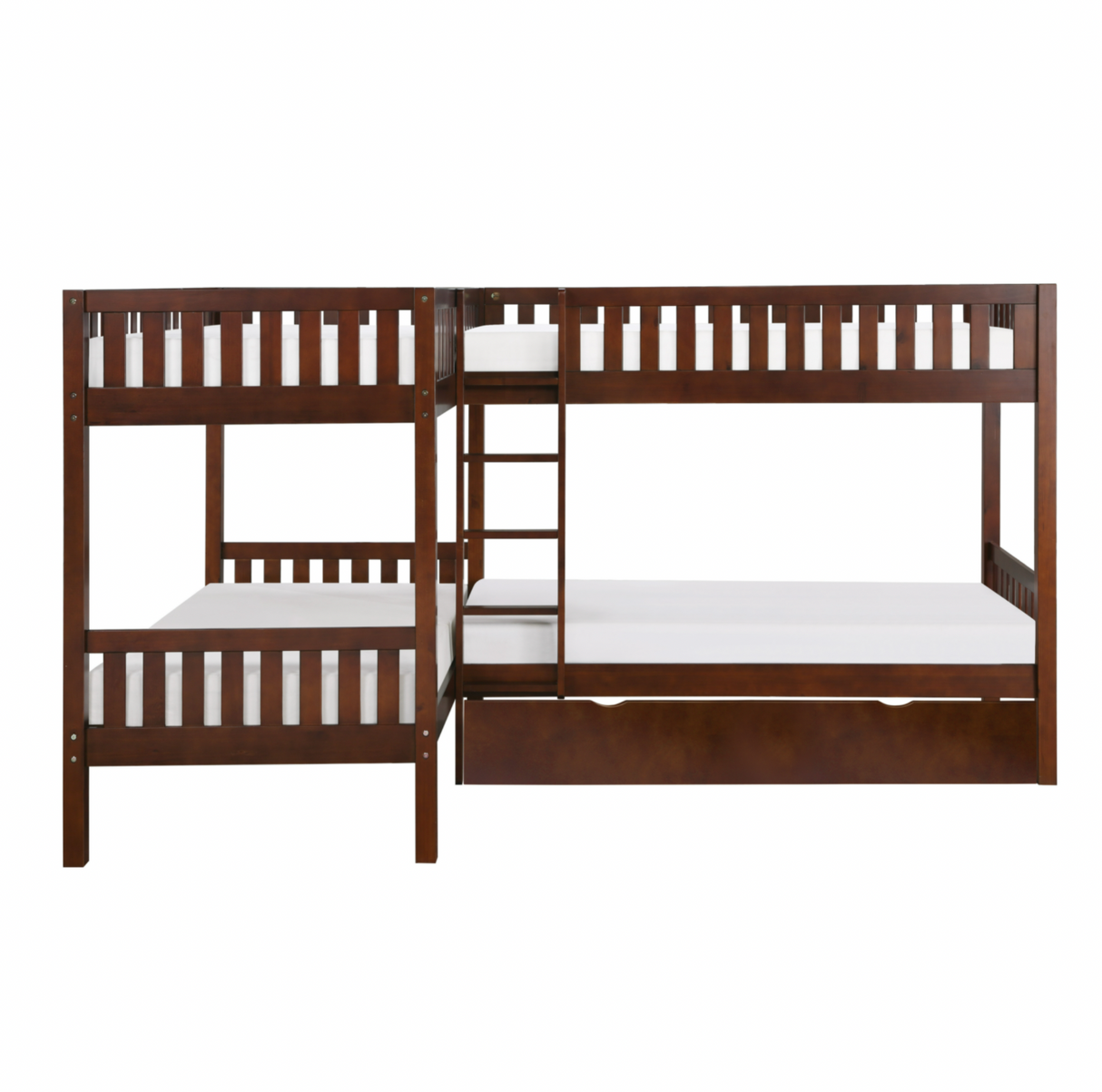 Rowe Dark Cherry Twin Corner Bunk Bed with Twin Trundle from Homelegance - Luna Furniture