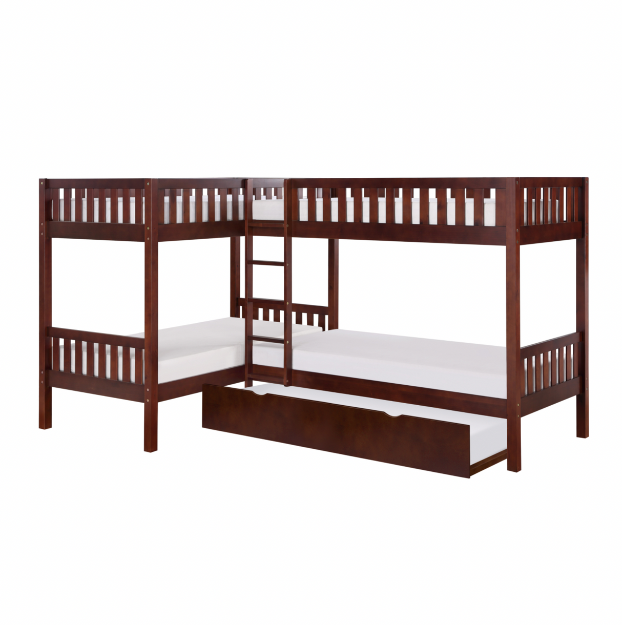 Rowe Dark Cherry Twin Corner Bunk Bed with Twin Trundle from Homelegance - Luna Furniture