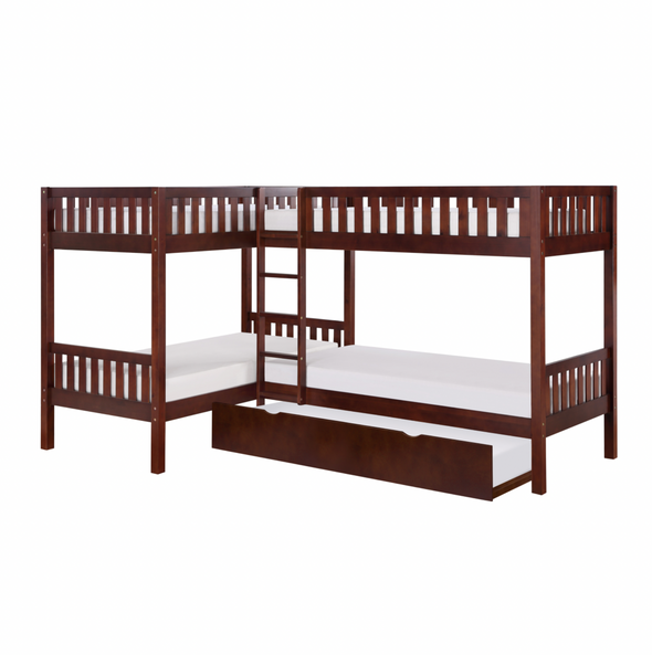 Rowe Dark Cherry Twin Corner Bunk Bed with Twin Trundle