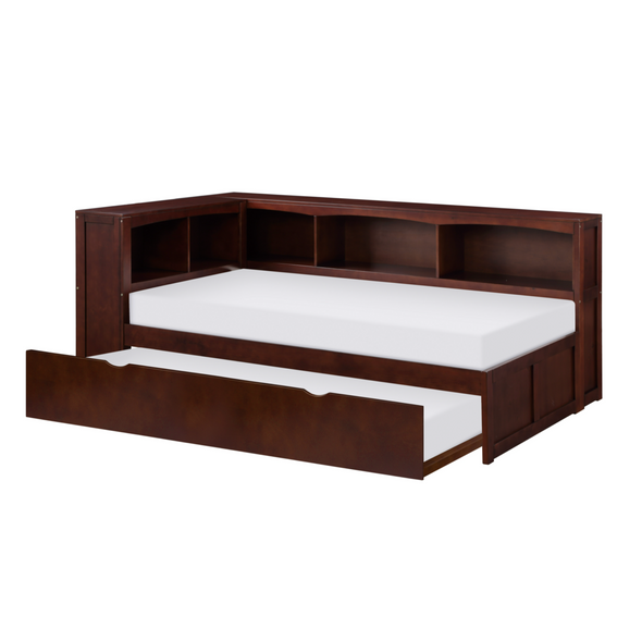 Rowe Dark Cherry Twin Bookcase Corner Bed with Twin Trundle