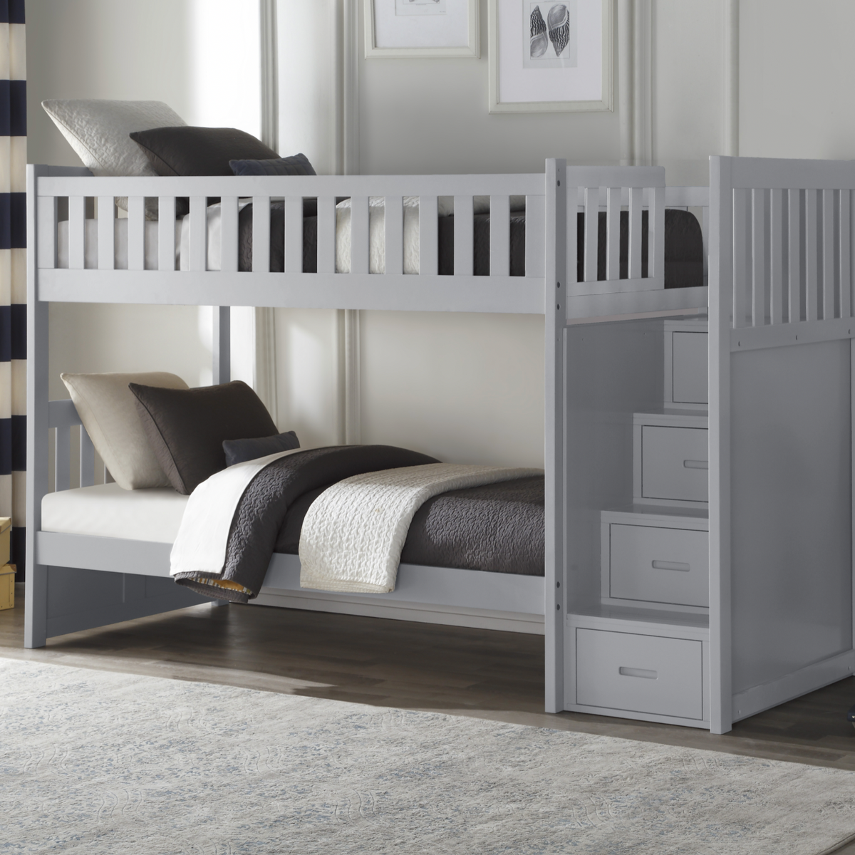 Orion Gray Twin/Twin Step Bunk Bed Luna Furniture