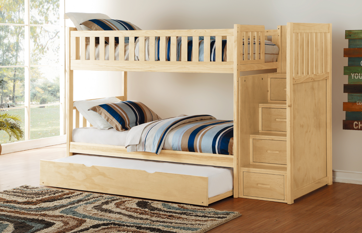 Bartly Pine Twin/Twin Step Bunk Bed with Twin Trundle from Homelegance - Luna Furniture