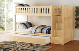 Bartly Pine Twin/Twin Step Bunk Bed with Twin Trundle from Homelegance - Luna Furniture
