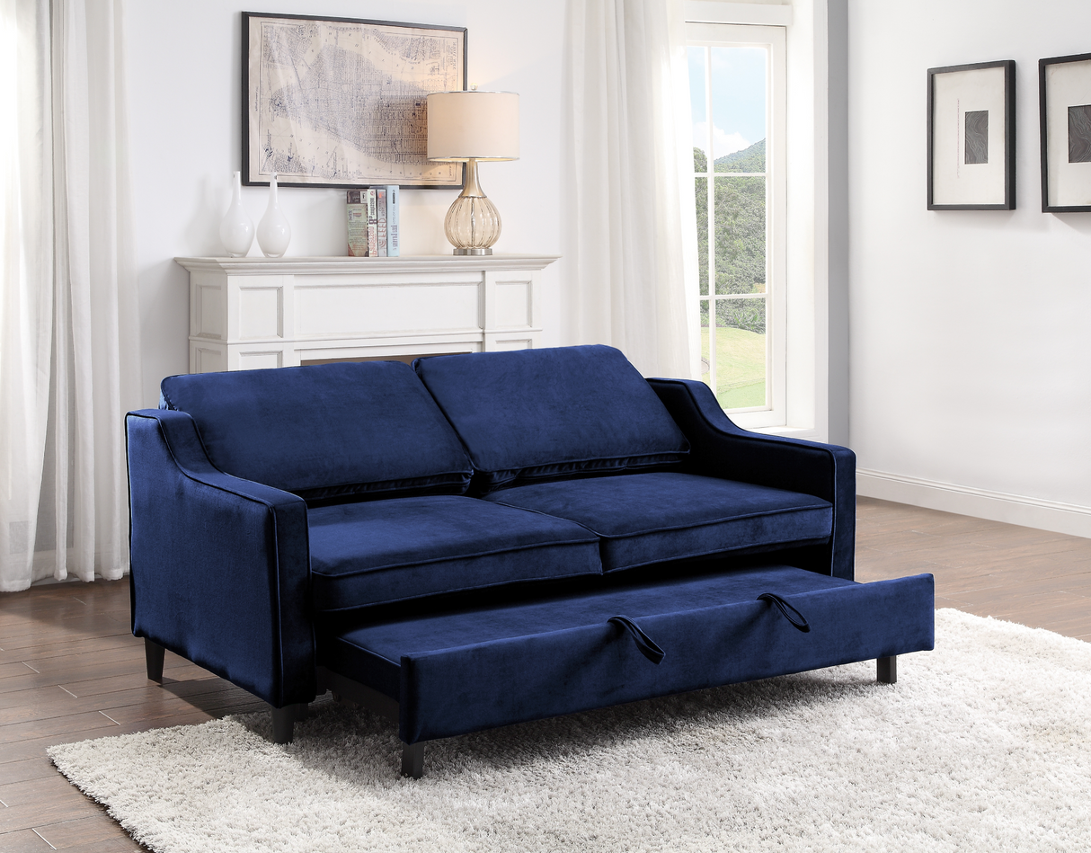Adelia Navy  Velvet Convertible Studio Sofa with Pull-out Bed