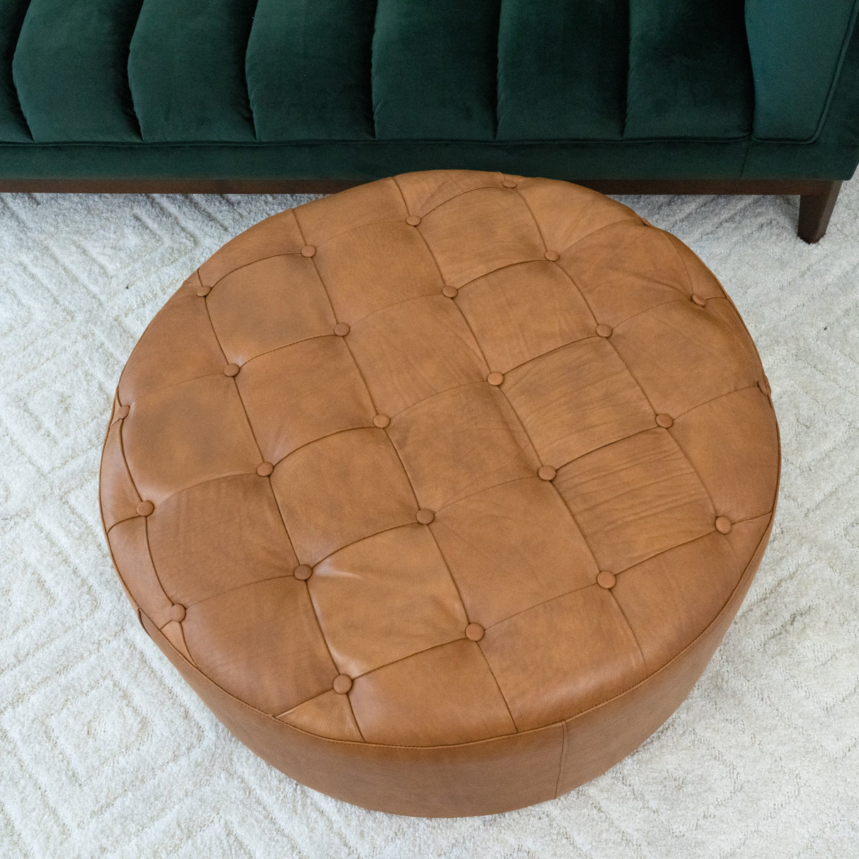 Seletar Mid-Century Modern Tan Leather Ottoman from Midinmod - Luna Furniture
