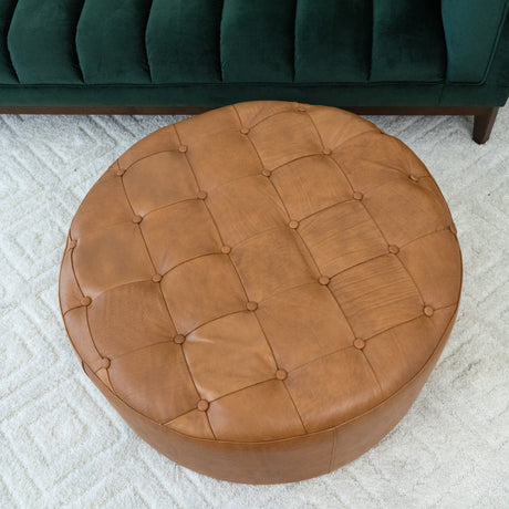 Seletar Mid-Century Modern Tan Leather Ottoman from Midinmod - Luna Furniture