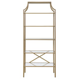 Serena Matte Gold 5-Tier Tempered Glass Shelves Bookcase from Coaster - Luna Furniture