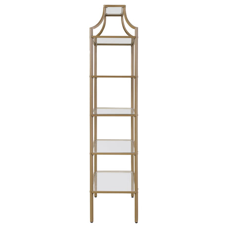 Serena Matte Gold 5-Tier Tempered Glass Shelves Bookcase from Coaster - Luna Furniture