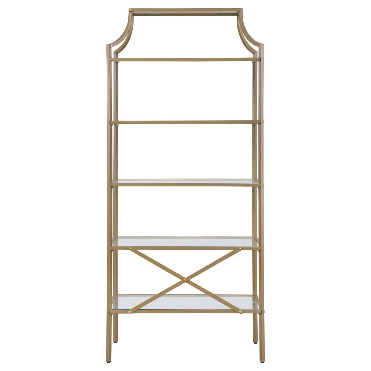 Serena Matte Gold 5-Tier Tempered Glass Shelves Bookcase from Coaster - Luna Furniture