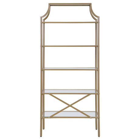 Serena Matte Gold 5-Tier Tempered Glass Shelves Bookcase from Coaster - Luna Furniture