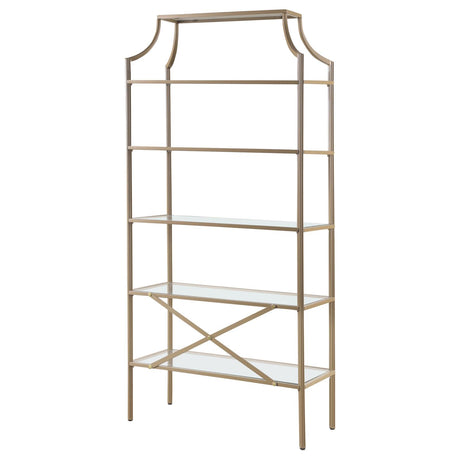 Serena Matte Gold 5-Tier Tempered Glass Shelves Bookcase from Coaster - Luna Furniture