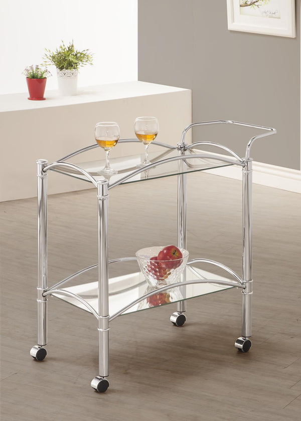 Shadix Chrome and Clear 2-Tier Serving Cart with Glass Top