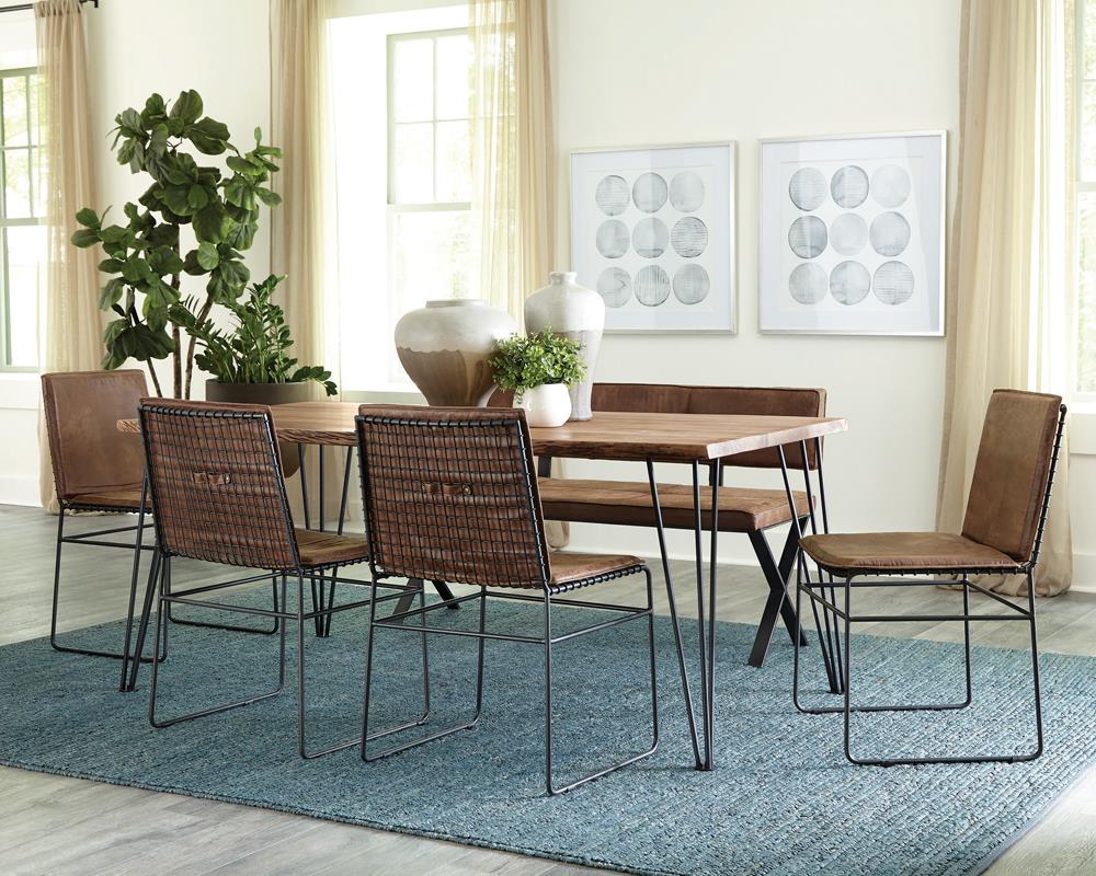 Sherman Natural Acacia and Matte Black Rectangular Dining Table from Coaster - Luna Furniture