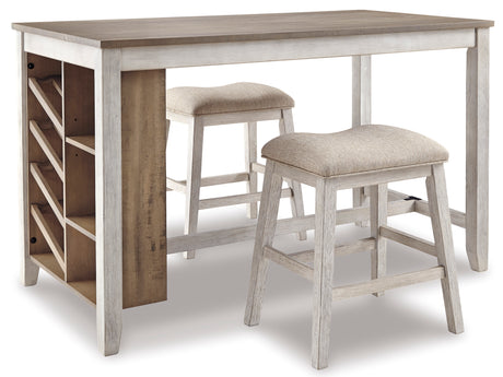 Skempton White/Light Brown 3-Piece Counter Height Set w/ Stools from Ashley - Luna Furniture