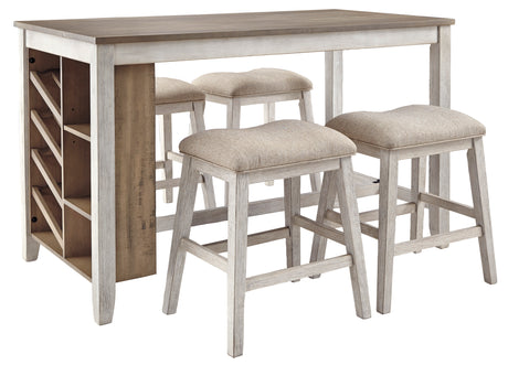 Skempton White/Light Brown 5-Piece Counter Height Set w/ Stools from Ashley - Luna Furniture