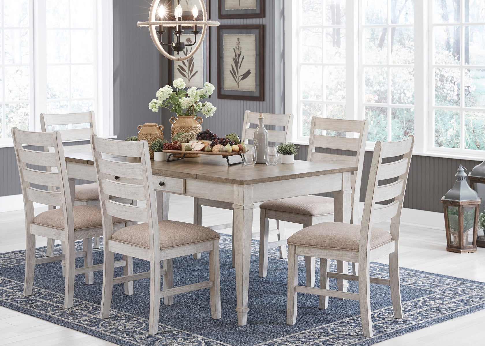 Skempton White/Light Brown Rectangular Dining Set from Ashley - Luna Furniture