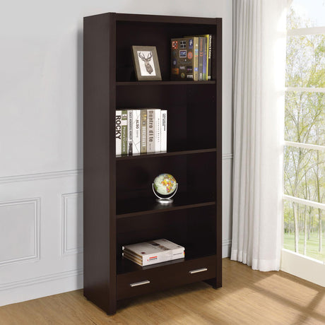 Skylar Cappuccino 5-Shelf Bookcase with Storage Drawer from Coaster - Luna Furniture