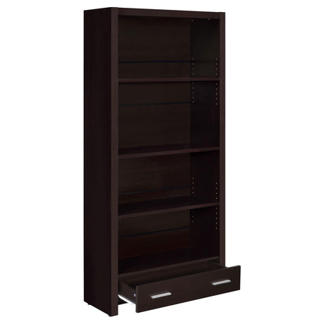 Skylar Cappuccino 5-Shelf Bookcase with Storage Drawer from Coaster - Luna Furniture