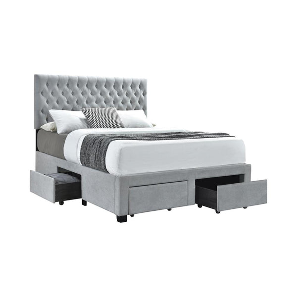 Soledad Beige Full 4-Drawer Button Tufted Storage Bed