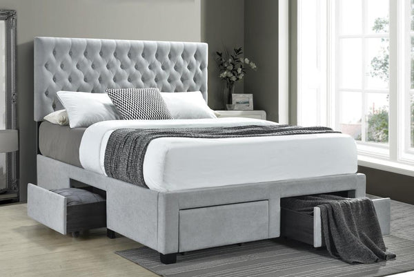 Soledad Beige Queen 4-Drawer Button Tufted Storage Bed