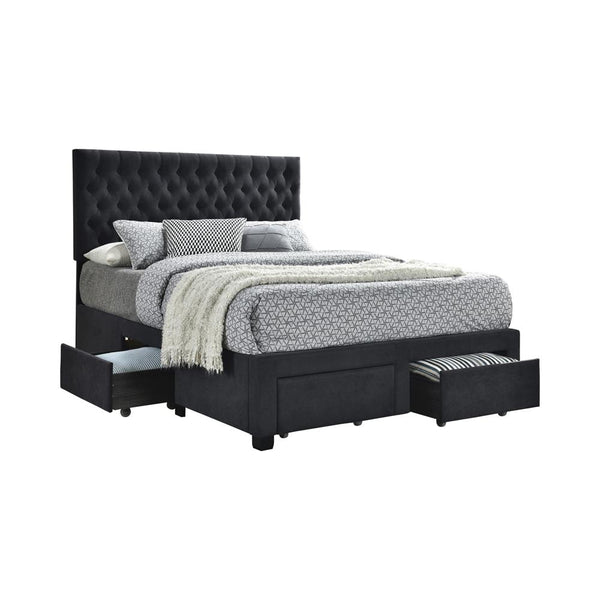 Soledad Charcoal Eastern King 4-Drawer Button Tufted Storage Bed