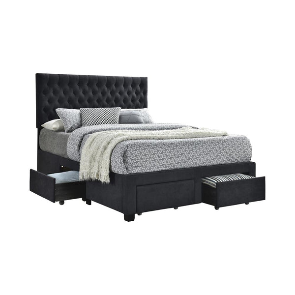 Soledad Charcoal Full 4-Drawer Button Tufted Storage Bed