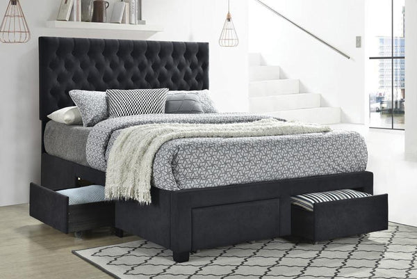 Soledad Charcoal Queen 4-Drawer Button Tufted Storage Bed