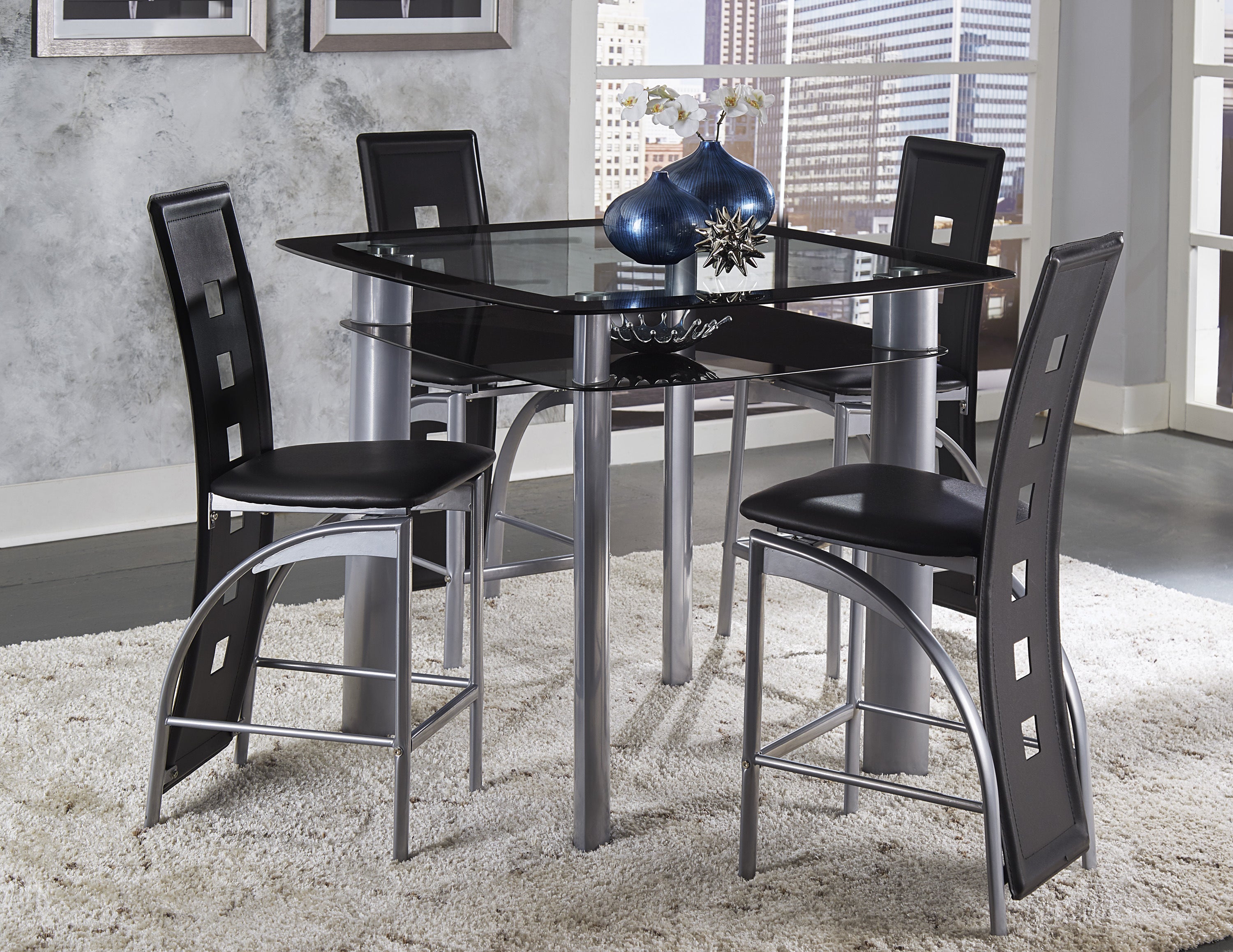 Homelegance Sona Black/Silver Counter Height Chair, Set of 2