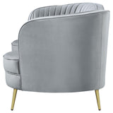 Sophia Gray and Gold Upholstered Loveseat with Camel Back from Coaster - Luna Furniture