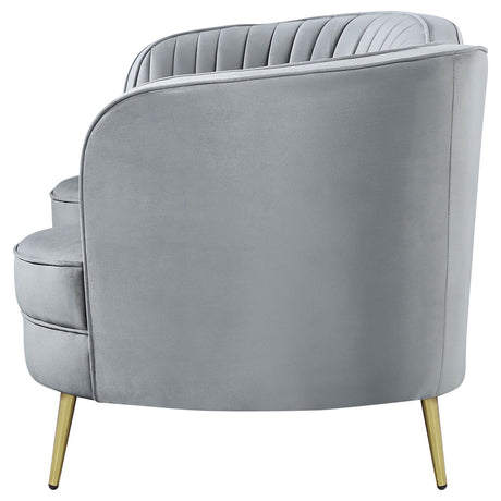 Sophia Gray and Gold Upholstered Loveseat with Camel Back from Coaster - Luna Furniture