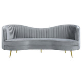 Sophia Gray and Gold Upholstered Sofa with Camel Back from Coaster - Luna Furniture