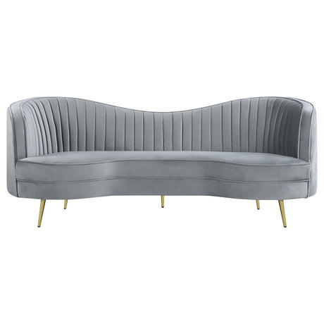 Sophia Gray and Gold Upholstered Sofa with Camel Back from Coaster - Luna Furniture