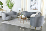 Sophia Gray and Gold Upholstered Sofa with Camel Back from Coaster - Luna Furniture