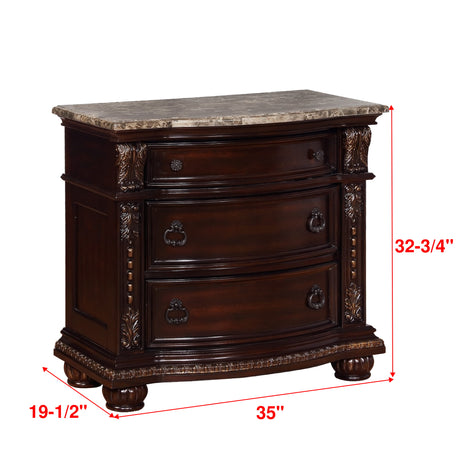 Stanley Cherry Brown Nightstand with Marble Top from Crown Mark - Luna Furniture