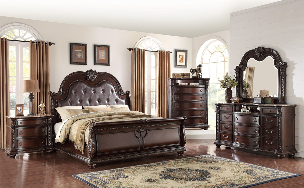 Stanley Cherry Brown Upholstered Sleigh Bedroom Set from Crown Mark - Luna Furniture