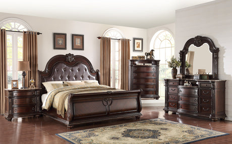 Stanley Cherry Brown Upholstered Sleigh Bedroom Set from Crown Mark - Luna Furniture