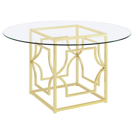Starlight Clear and Brass Round Glass Top Dining Table from Coaster - Luna Furniture