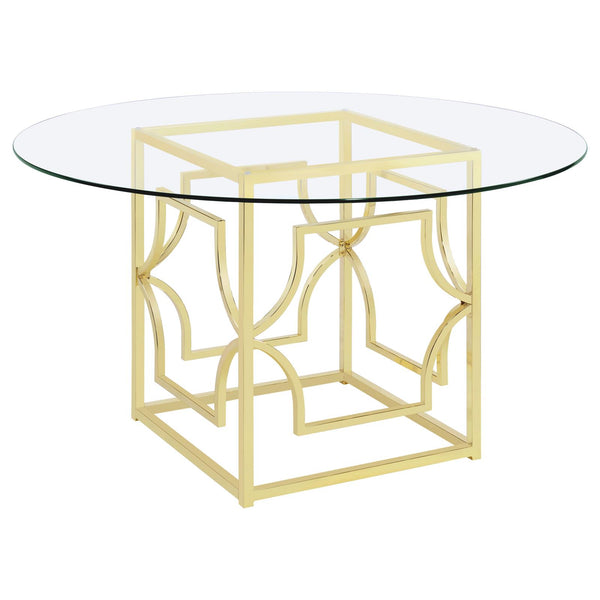 Starlight Clear and Brass Round Glass Top Dining Table