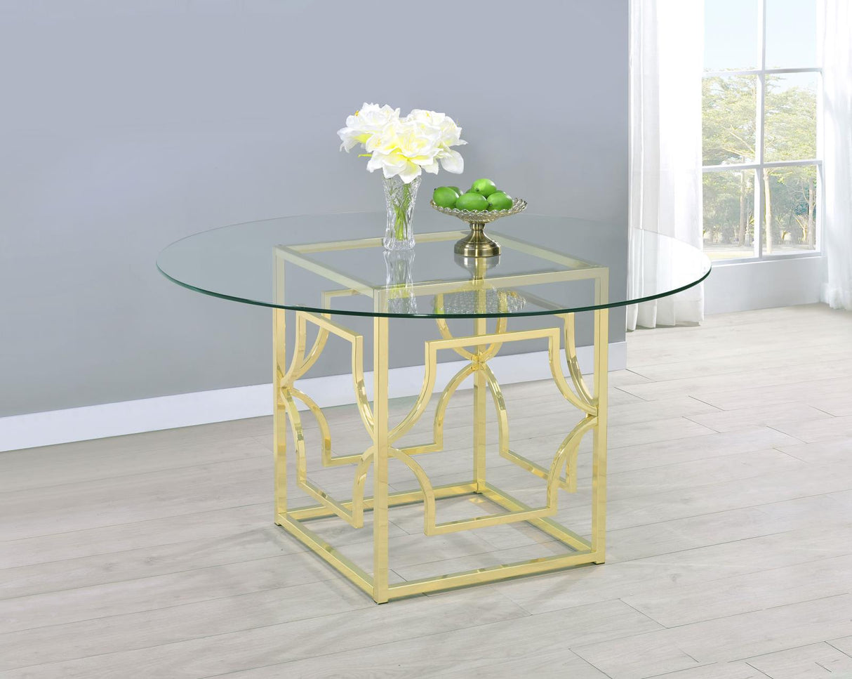 Starlight Clear and Brass Round Glass Top Dining Table from Coaster - Luna Furniture
