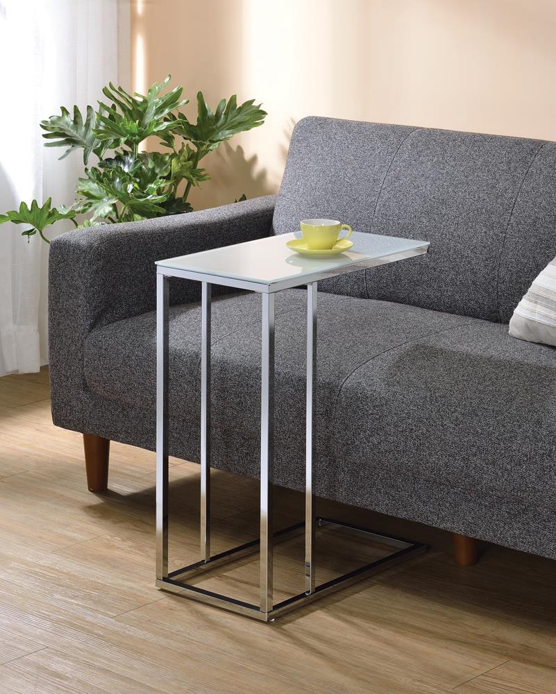 Stella Chrome and White Glass Top Accent Table from Coaster - Luna Furniture
