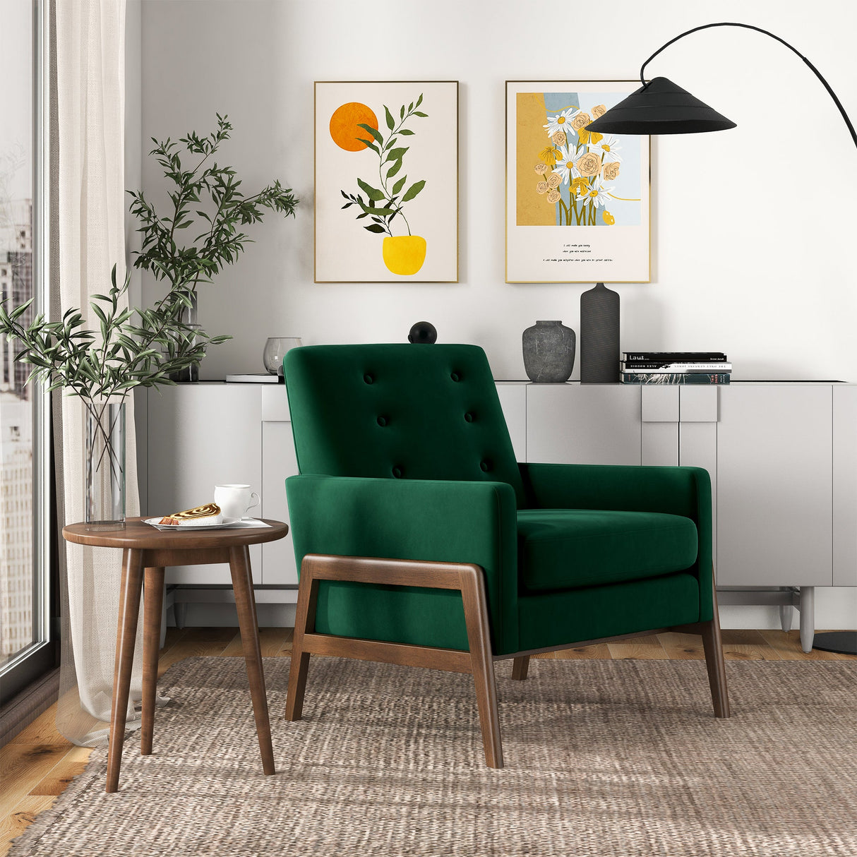 Stella Green Velvet Solid Wood Lounge Chair from Midinmod - Luna Furniture