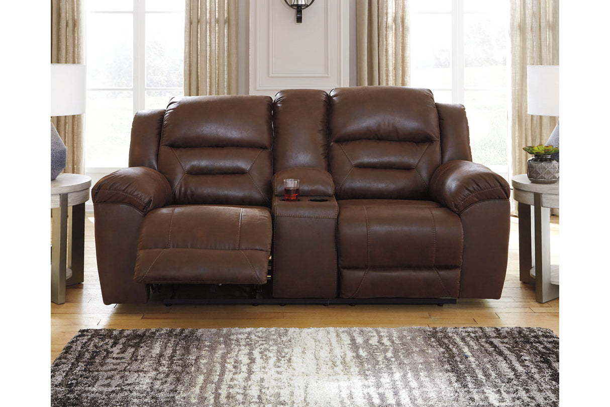 Stoneland Chocolate Power Reclining Loveseat with Console from Ashley - Luna Furniture
