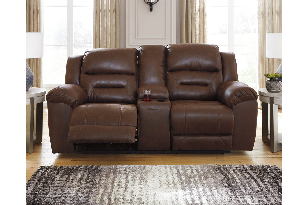 Stoneland Chocolate Power Reclining Loveseat with Console from Ashley - Luna Furniture