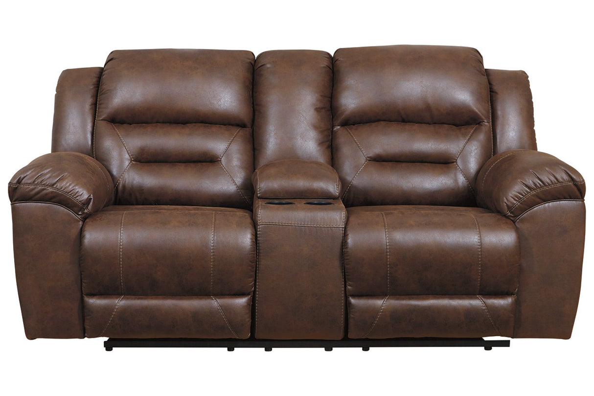 Stoneland Chocolate Power Reclining Loveseat with Console from Ashley - Luna Furniture