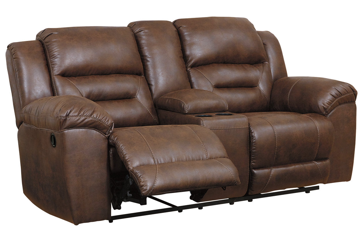 Ashley Stoneland Chocolate Reclining Loveseat with Console – Luna